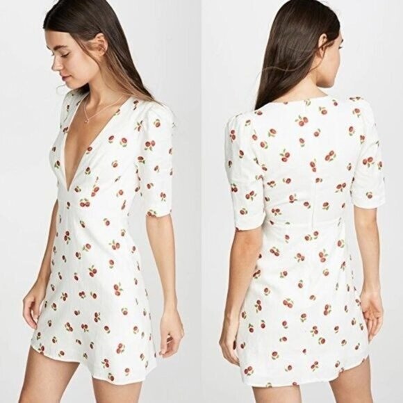 FARM Rio Dresses & Skirts - FARM Rio Pitanga Cherry Print V-Neck Linen Blend Mini Dress